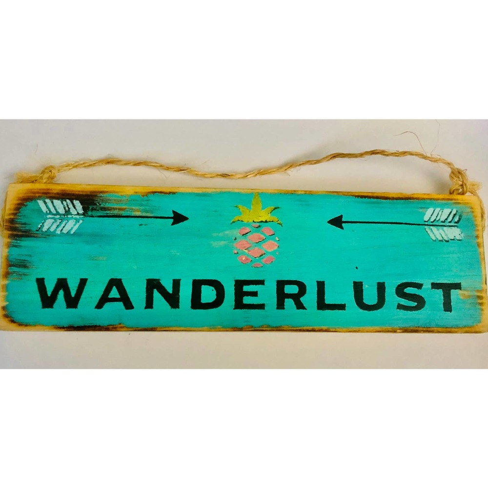Wanderlust Hand Painted Teal Black Wood Sign New